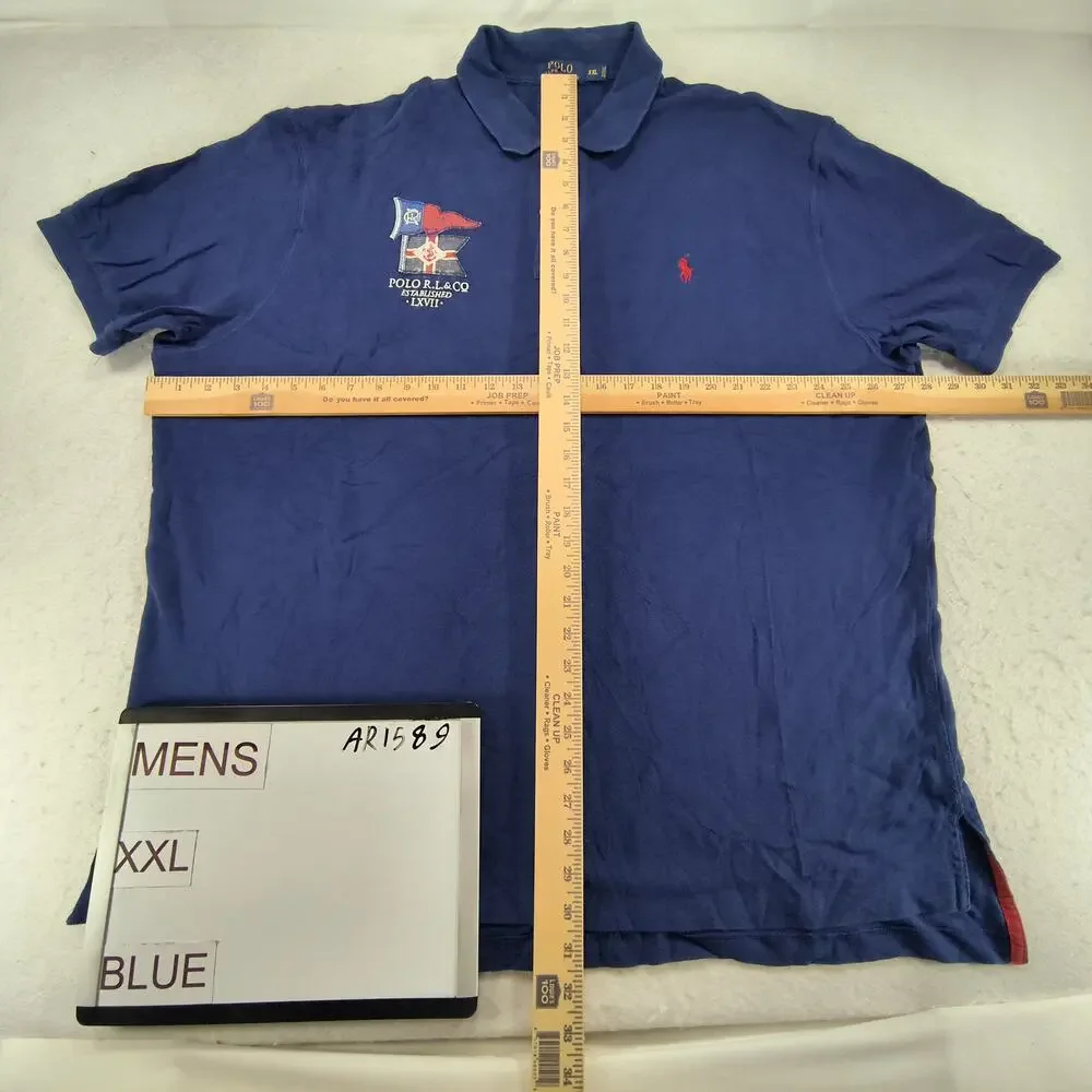 Polo Ralph Lauren Pennant Flag Collared Polo Shirt Mens Size 2XL Blue Red